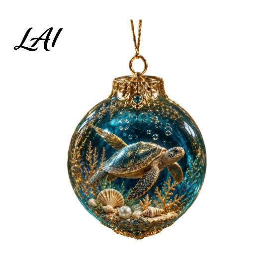 Ocean Lover Holiday Gifts Themed Christmas Ball Ornaments Light Up Clear Baubles with Jellyfish Turtle Octopus Decorative Orbs for Party Seahorse
