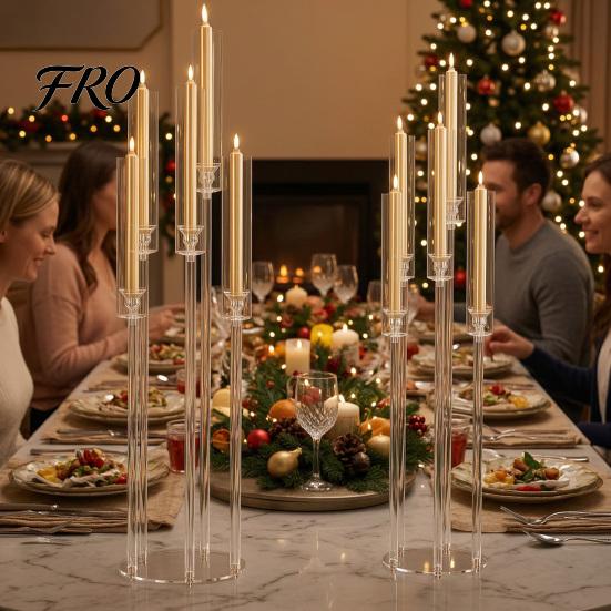 Festive Atmosphere Candle Holders 4/8Pcs Acrylic Candelabra Set with 5-Arm, Clear Wedding Party Centerpiece for 0.87" Decorative Flicker LED Candles,