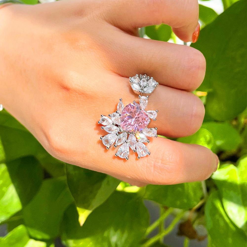Ювелирные изделия CMM в богемном стиле с розовым цветком, большое регулируемое геометрическое кольцо с цирконом
