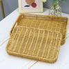 Storage Basket with Handle Manual Faux Hollow Rattan Rectangle Shape Braided Drainage Party Picnic