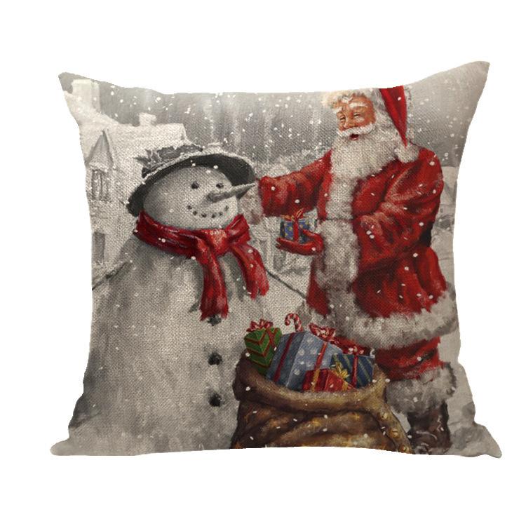 Santa Claus Pillowcase Decoration Cartoon Printing Christmas Cushion Cover Home Christmas Ornament Linen Pillowcase