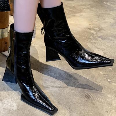 Модные женские туфли с острым носком на высоком каблуке 2024 года, осень-зима, новые повседневные универсальные женские ботинки на квадратном каблуке Botas De Mujer
