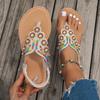 Fashion Bohemian Style Flat Sandals for Women Large Pearl Shiny Crystal Decor Clip Toe Slippers Summer Plus Size Comfort Light Sandals