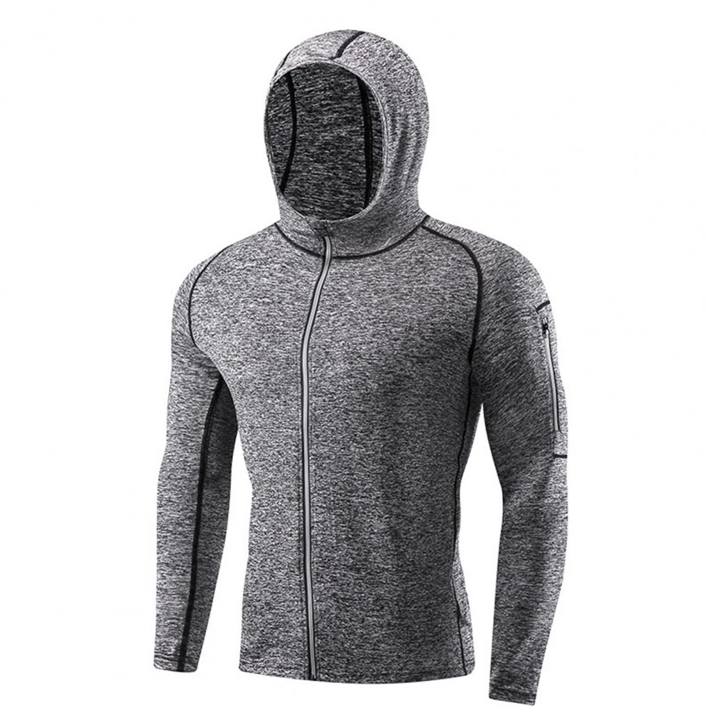 Men Full Zip Hoodie Quick-Dry Sweatshirt with Reflective Strip Zipper Sports Jacket Hoodie for Running Fitness Golfing