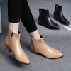 Women Ankle Boots  Autumn Winter Zip PU Leather Thick Low Heel Belt Buckle Casual Shoes Plus Velvet Bota Feminina Cano Curto