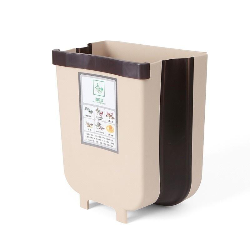 Folding Trash Can Kitchen Cabinet Door Hanging Waste Bin Wall Mounted Trashcan Space Saving Garbage Box for Bathroom Toilet Waste Storage(Size S/L)