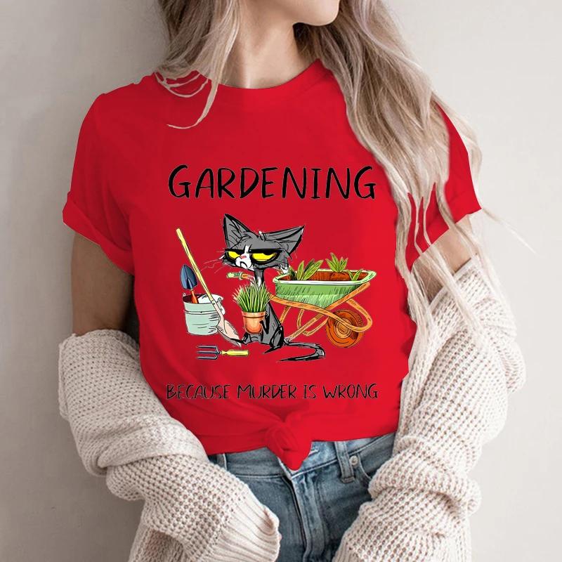 Women's T-shirts Gardening Because Murder Is Wrong Shirt Black Cat Tshirts Funny Cat Tees Gardening Lover Shirts Sarcastic Tees
