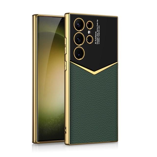 Ebesfous Plating Leather Soft Shell For Samsung Galaxy S23 Plus Ultra 5g Business Cases 360 All -Inclusive Protection Phone Cover