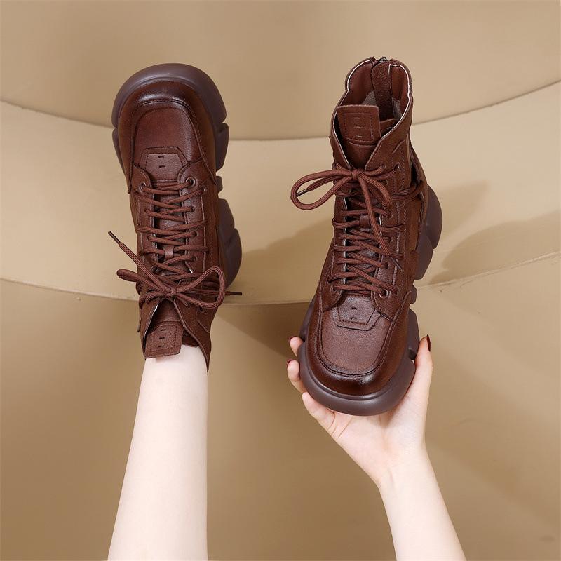 Кожаные сетчатые перфорированные ботинки Мартина женские 2025 новые лето, осень и зима мягкая подошва сетчатые ботинки универсальные дышащие на плоской подошве тонкие