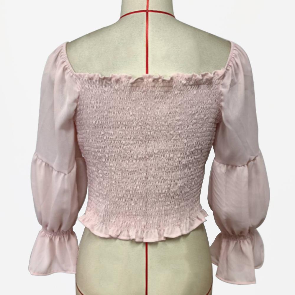 Женские топы весна-лето расклешенные рукава завязка на талии женская рубашка