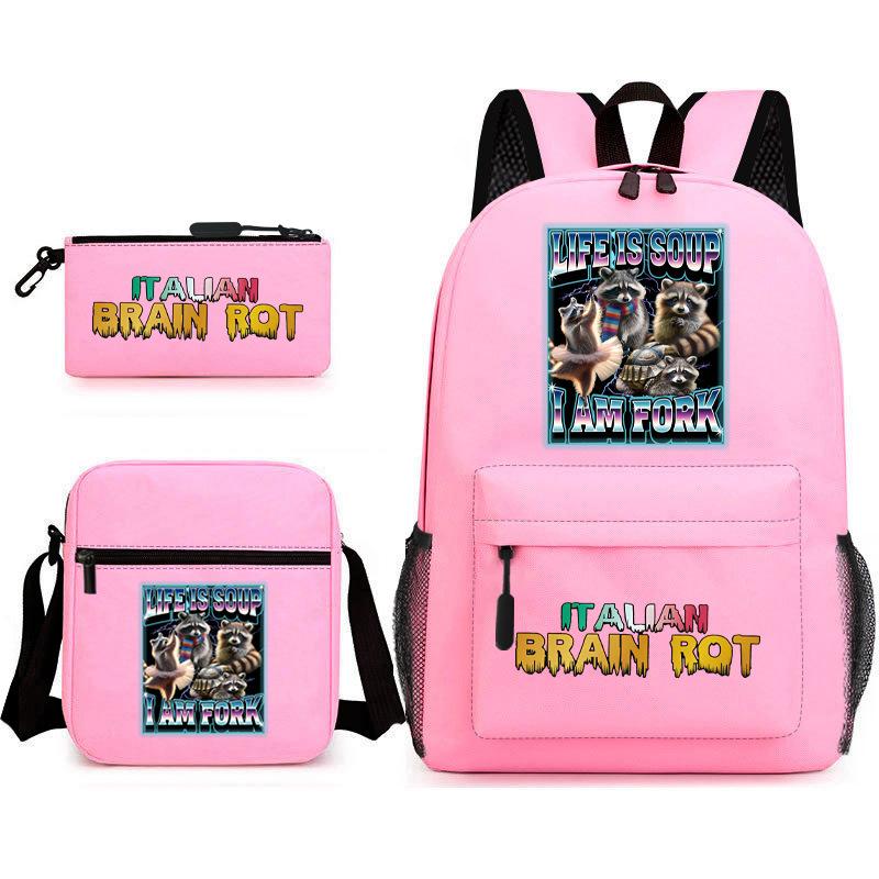 School Bag Tongtongsahur Cartoon Abstract Shanhaijing Primary School Students and Teenagers Backpack Three-piece Set L