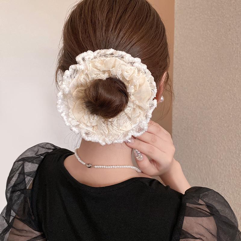 Французское кружево цветочный синий бант резинка для волос большая кишка веревка для волос повязка на голову цветок пучок аксессуары для волос резинка