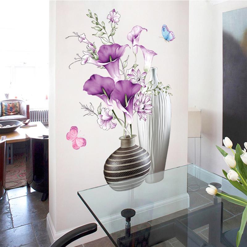 Винтажные 3D-видения ваза для цветов, наклейки на стену, домашний декор, японские съемные наклейки на стены для гостиной, спальни, крыльца, фон