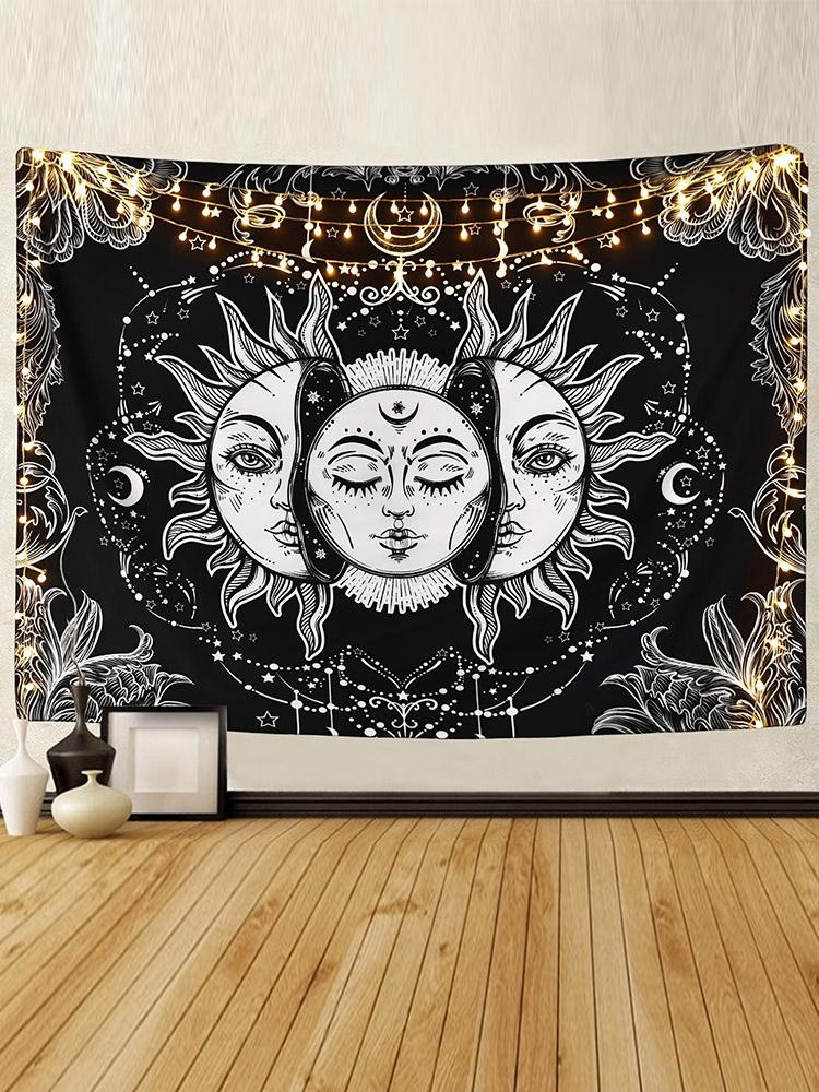 Большой гобелен в стиле фэнтези с мандалой, цветком и растением, украшенный глазами и фоновой тканью, горящей на солнце, украшение для дома