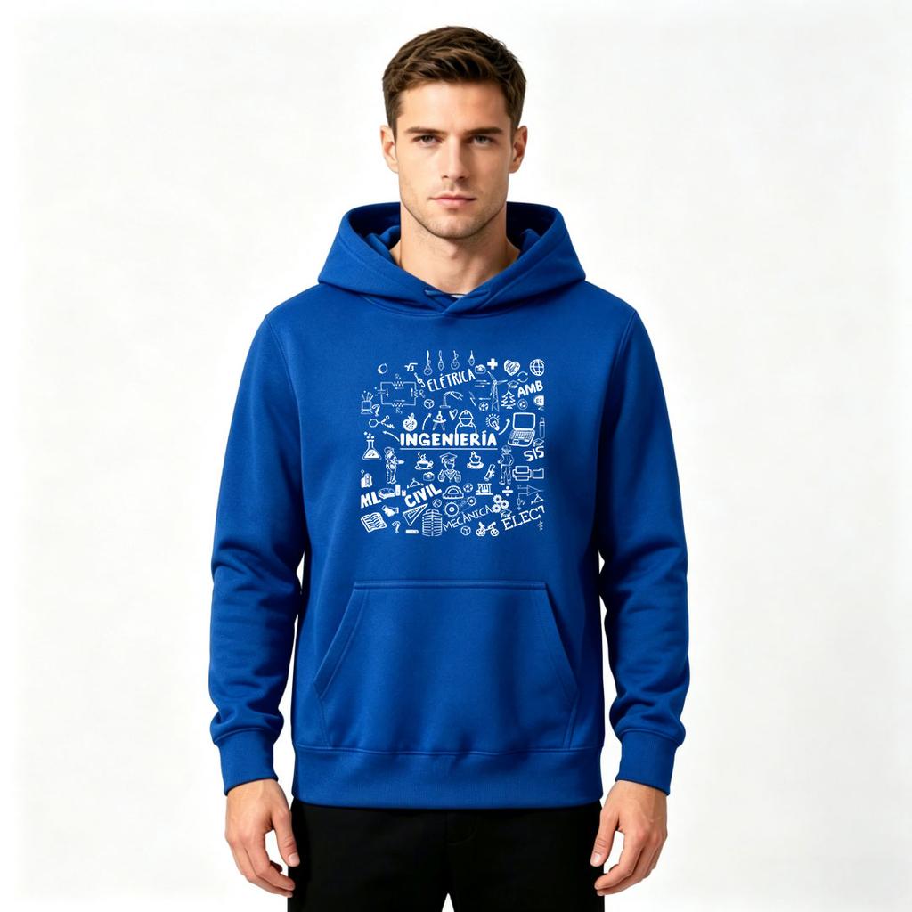 Men's Ingenieria Engineering Themed Print Pullover Hoodie Casual Long Sleeve Hooded Sweatshirt