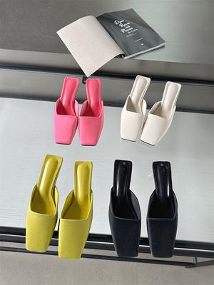 Модные женские тапочки с квадратным носком 224 Новые поступления Летние уличные туфли на мелкой подошве на толстом низком каблуке Черные зеленые бежевые розовые тапочки