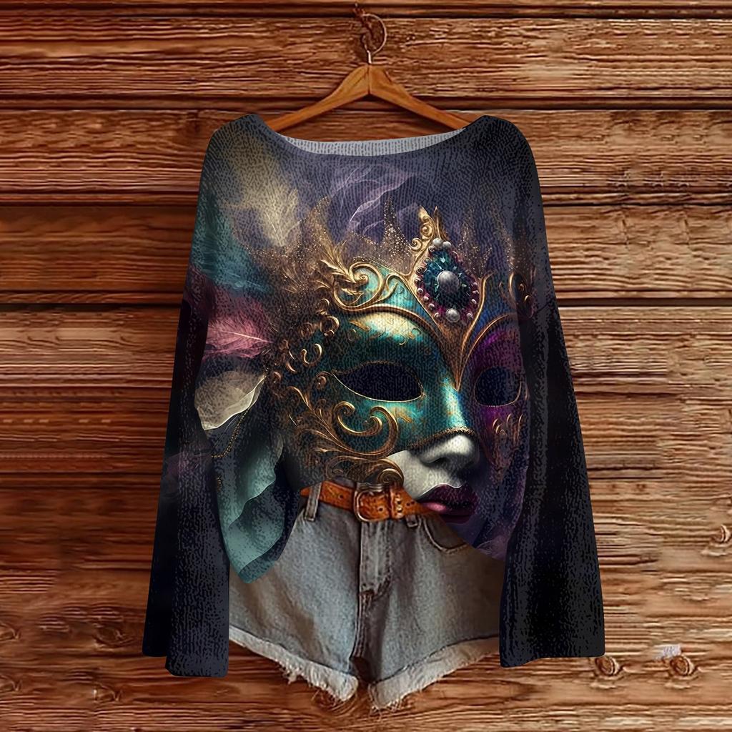 Женский модный пуловер с круглым вырезом, длинным рукавом и принтом, повседневный