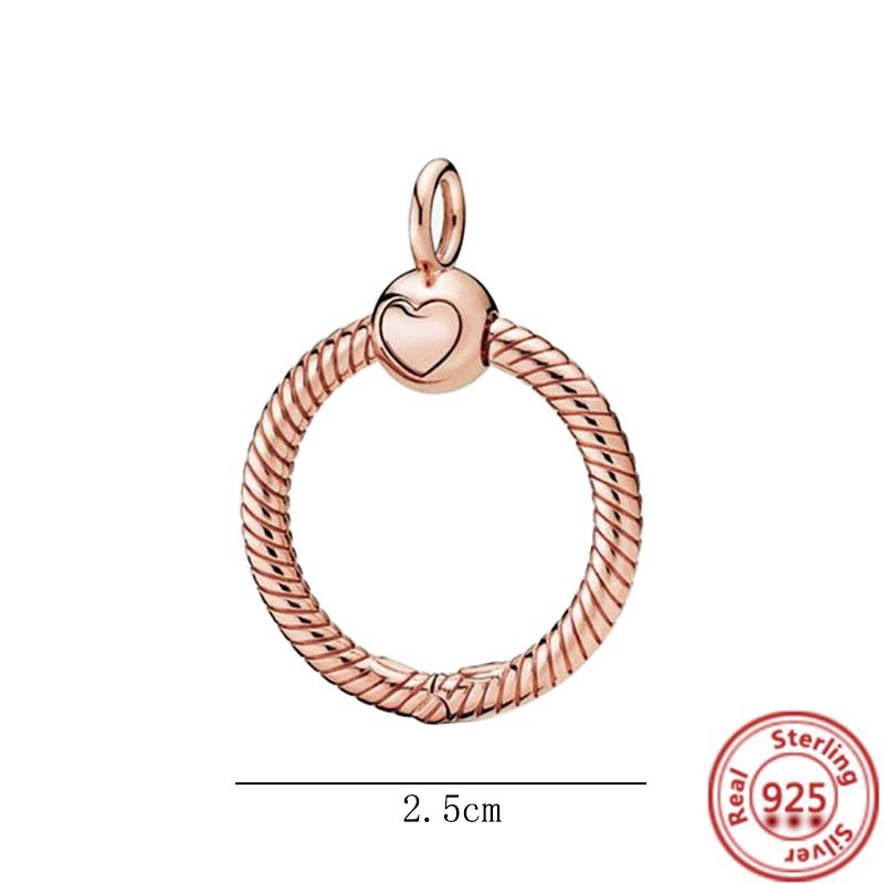Hot Sale Rose Gold Series Pink Zircon Leaves Heart Pendant Sparkling Clip Bead Fit Charm Bracelet DIY S925 Silver Jewelry