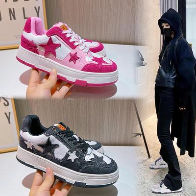 Звездные кожаные женские туфли 2025 года, весна, новые женские маленькие белые туфли, повседневные туфли на платформе, женские спортивные универсальные туфли для серфинга