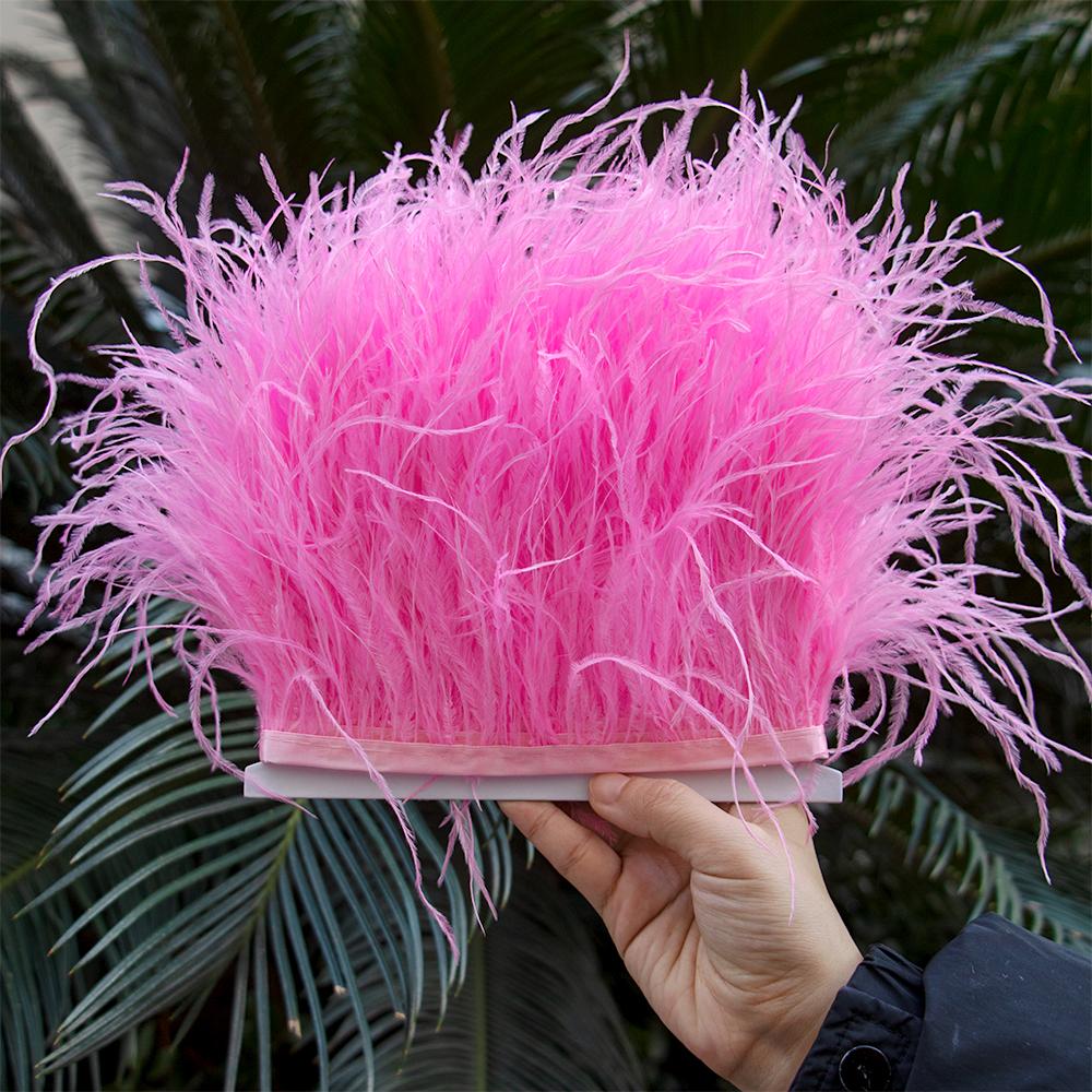1M Natural Ostrich Feathers Trim White Clothing Sewing Ribbon 8-10cm Feather Fringe for Wedding Party Decoration Crafts Plumes
