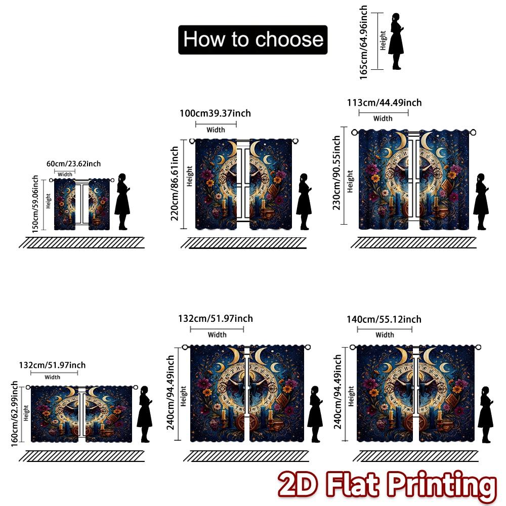 2D FLAT PRINTING 2pcs Curtains (Without Rod) Witchcraft Moon Ritual Light Filtering Modern Curtains Durable 100% Polyester