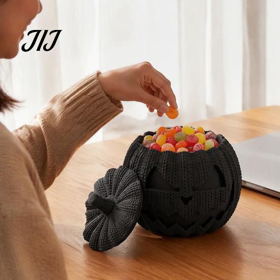 Пылезащитный держатель для конфет, 3D-печатная тыква-миска с крышкой для декора Хэллоуина, Декоративные ретро-аксессуары для дома, Хранение с вязаной текстурой