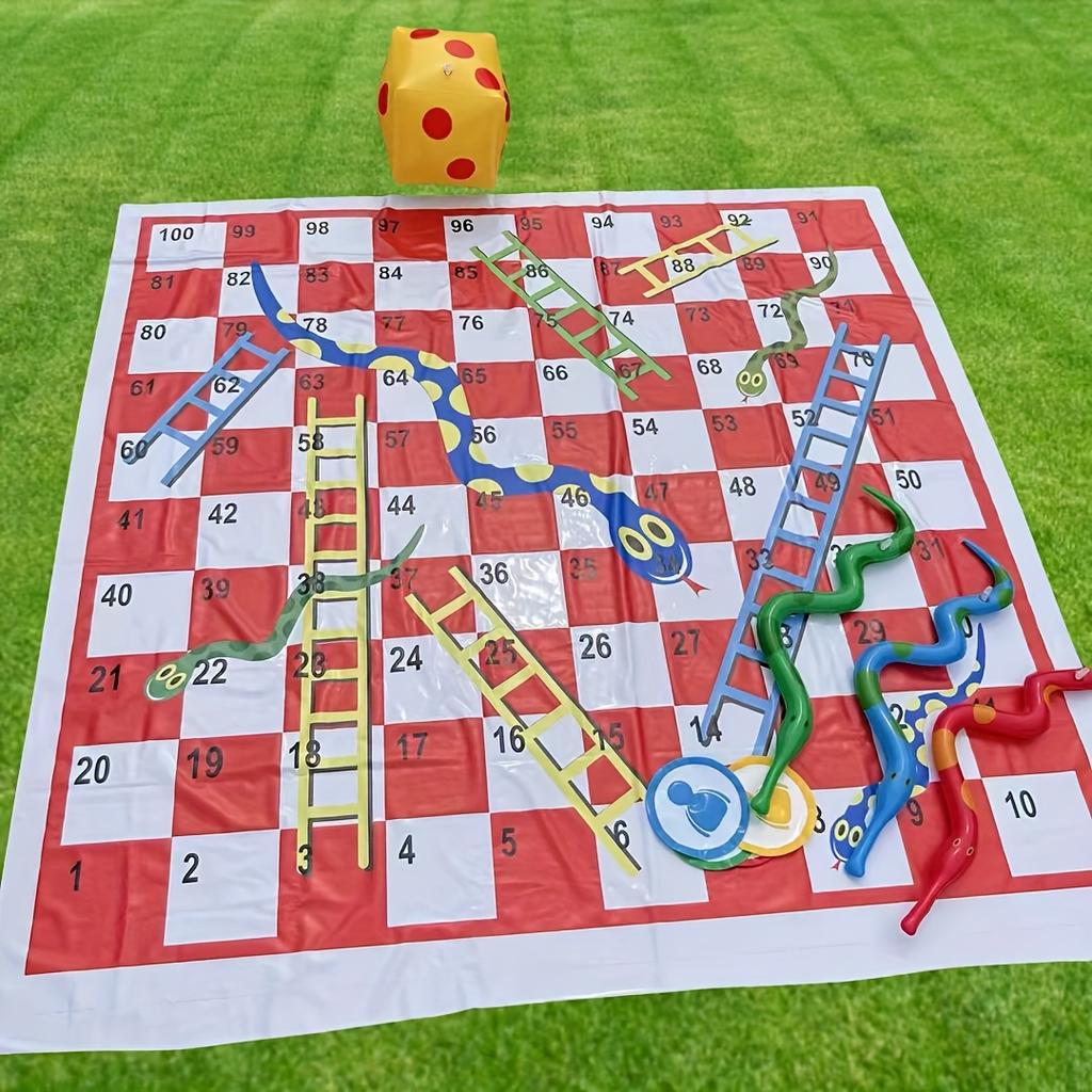 Portable PVC Snake Ladder Chessboard Game Mat with Dice - 129.54x129.54 cm Outdoor Travel Board Game for Family, Camping Picnics