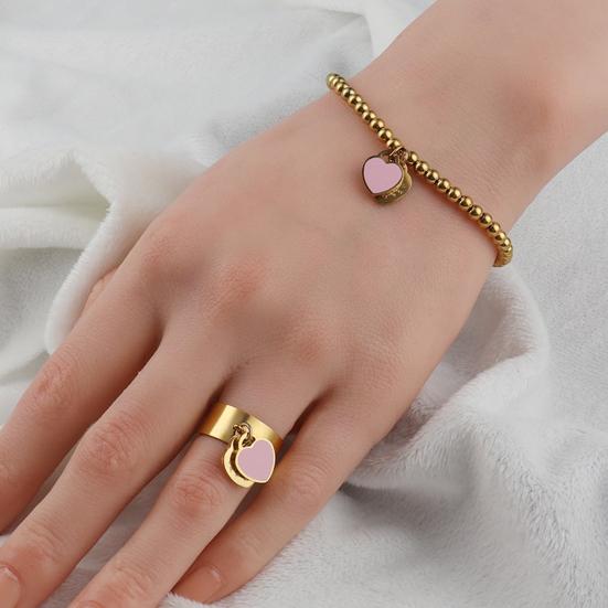 Women Beaded Enamel Bracelet Adjustable Length Heart Charm Titanium Steel Bracelet Stress Relief Happiness Meaningful Jewelry