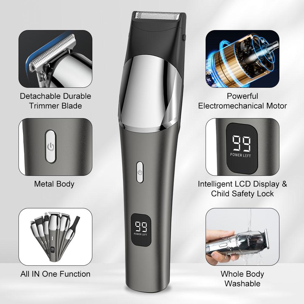 6-in-1 Electric Grooming Kit for Men Metal Body Clipper with Shaver Nose Hair Trimmer Multi-Function Tools