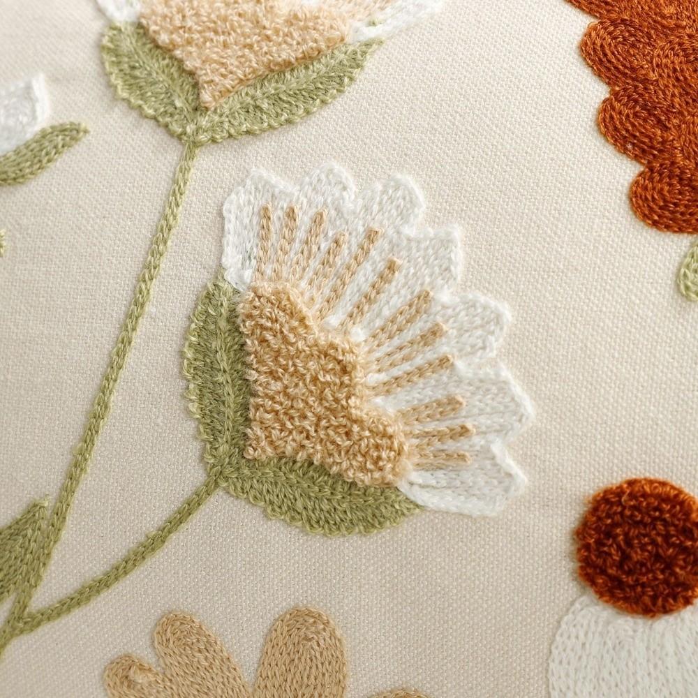 Pastoral Floral Embroidered Cushion Cover Canvas Decorative Pillow Case Living Room