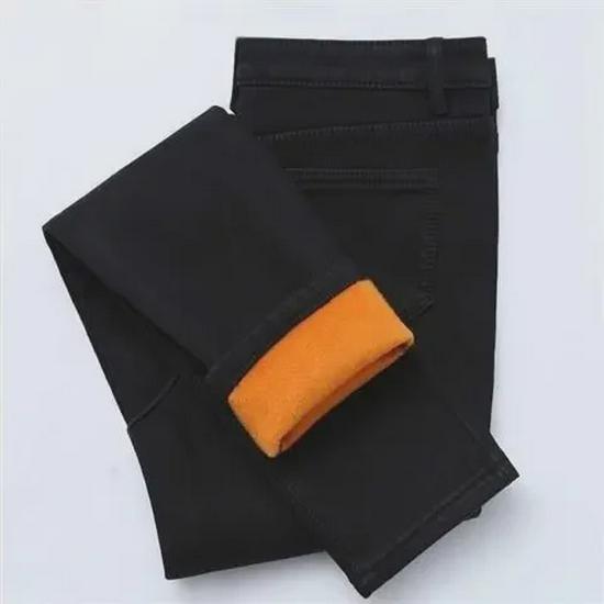 Women's High Waist Black Velvet-Lined Skinny Jeans - Korean Style, Slim Fit, Stretchy Winter Pants