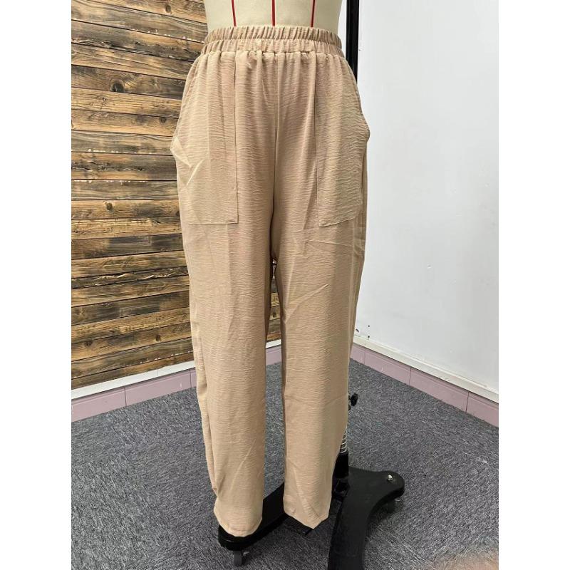 Весенние и летние женские брюки больших размеров, однотонные, с карманами, эластичным поясом, свободные, широкие брюки