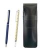 Тонкий пенал из коровьей кожи черный с выдвижной измерительной линейкой и набором тонких вращающихся шариковых ручек синий 2 шт. ASB-708W-PD04-L-2