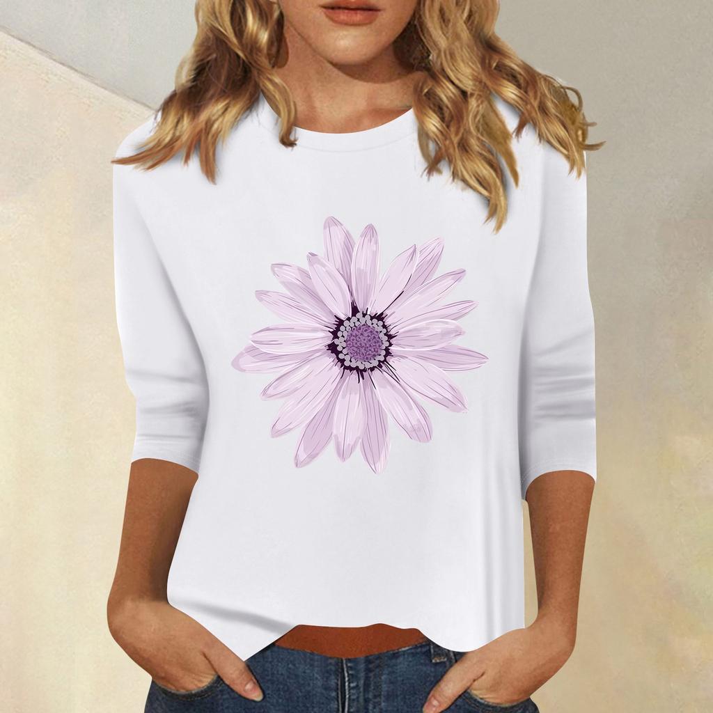 Women's Fashion Casual Printed Seven Sleeve Round Neck Top