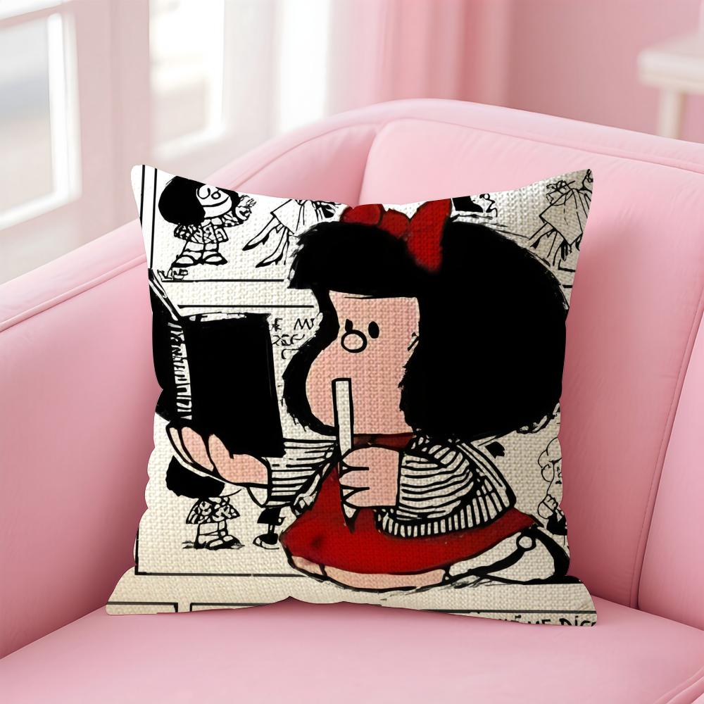 Cartoon MMafalda Cushion Cover Natural Linen Pillow Case DoubleSided Print Decorative Sofa Pillowcase Home Decor Gift