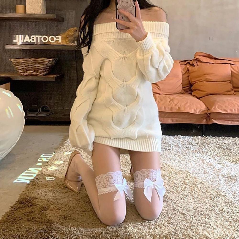 Кружевные чулки, сексуальный стиль, чистый тон кожи, бант, проникающие в кожу чулки, хорошие гольфы весной, летом и осенью