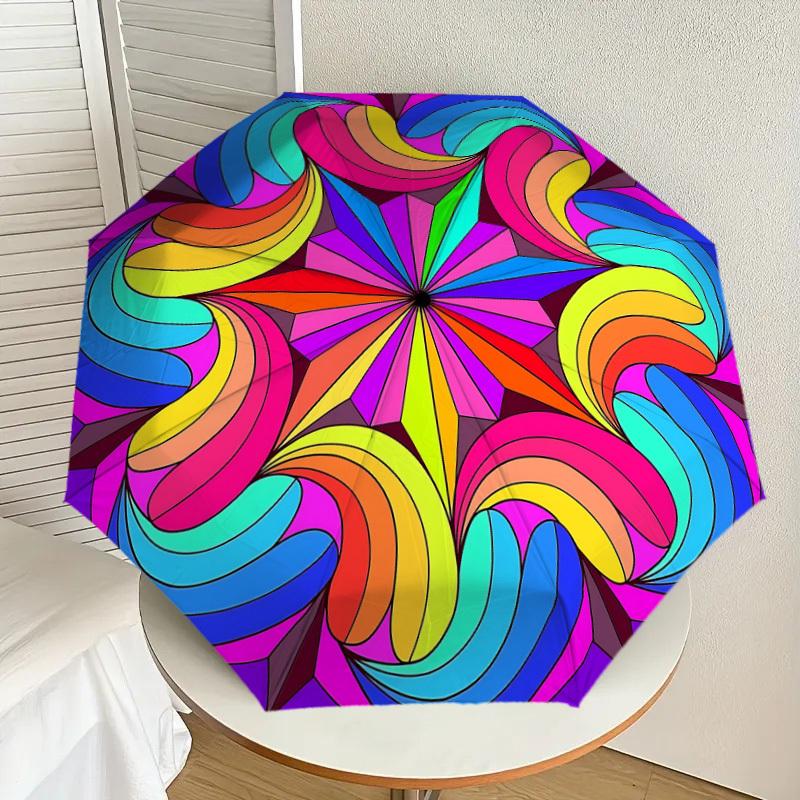 1pc Psychedelic Pattern Automatic Open/Close Umbrella with Windproof, 8-Rib Sturdy Canopy, Durable Ribs, Fashionable Design1211A