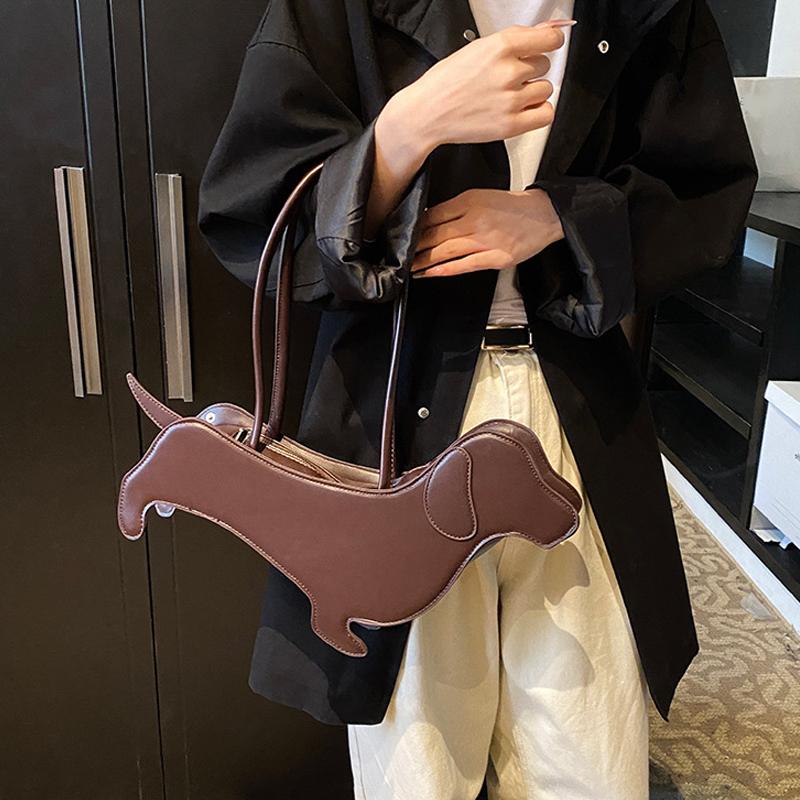 Yogodlns Three-dimensional Dachshund Shoulder Bag PU Leather Retro Handbag Design Underarm Bag For Women Trend Commut Bag