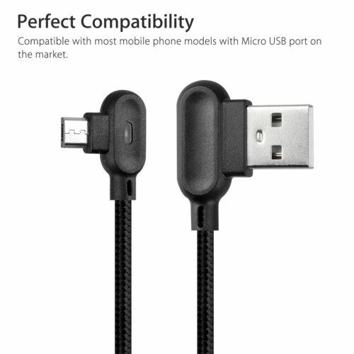 2M Double Bend 90° Right Angle Micro USB Type-c For Apple Interface LED Fast Charging Data Cable