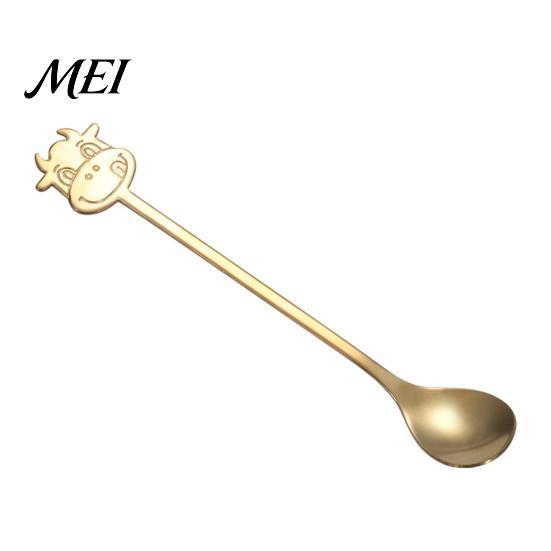 Cute Animal Handle Spoon Stainless Steel Coffee Spoon, Long with Bull Head Decor, Gold Multifunctional Stirring for Milk Tea Yogurt Jam Acid