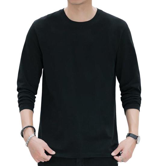 Men Tops Round Neck Long Sleeve Autumn Tops Solid Color