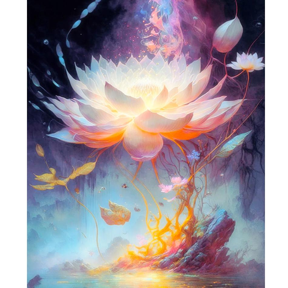 Рамка для рисования лотоса по номерам для взрослых, наборы цветов, краска ручной работы по номерам, стартовый набор для домашнего настенного искусства 40x50 см