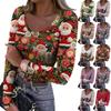 Женская зимняя облегающая футболка-базовый слой, модный рождественский принт, V-образный вырез, пуловер, топ с длинными рукавами