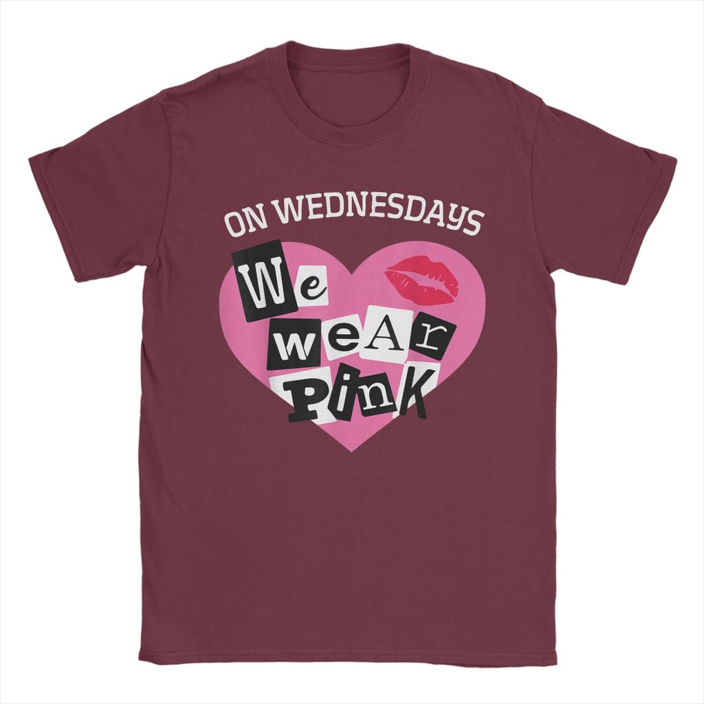 Novelty On Wednesday We Wear Pink Funny T-Shirts for Men Round Collar Pure Cotton T Shirts  Short Sleeve Tees Gift Idea Tops