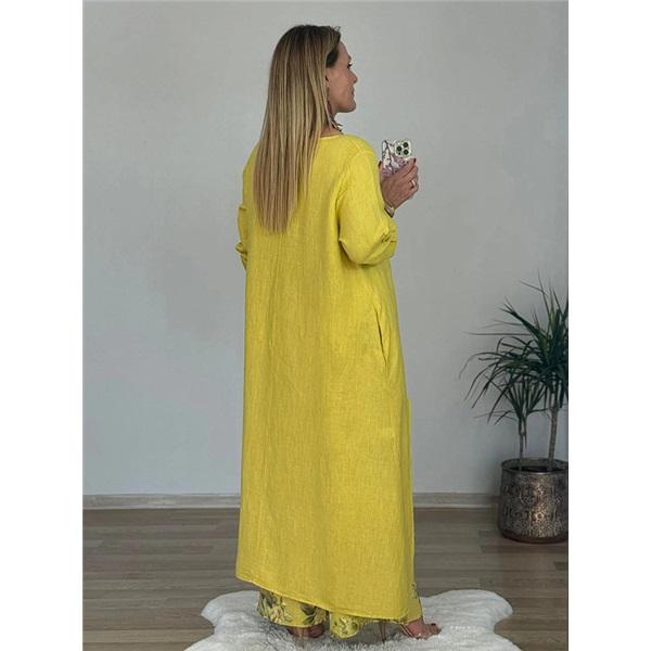 Women's Set Casual Cotton and Linen Irregular Top Printed Wide-leg Belt Pocket Set