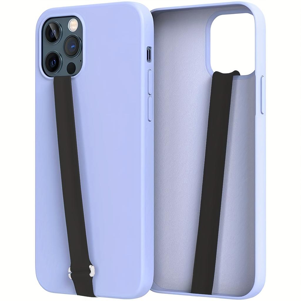 1pc Stylish Silicone Phone Case with Adjustable Wrist Strap - Portable, Secure Fit for iPhone 11/12 Pro Max, Black, elastic rope