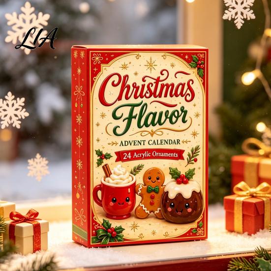 Acrylic Collectible Toys 2026 Christmas Characters Advent Calendar, 24-Day Countdown Food Theme Ornament Set, Holiday Gift 2D Hanging Decor for Tree,