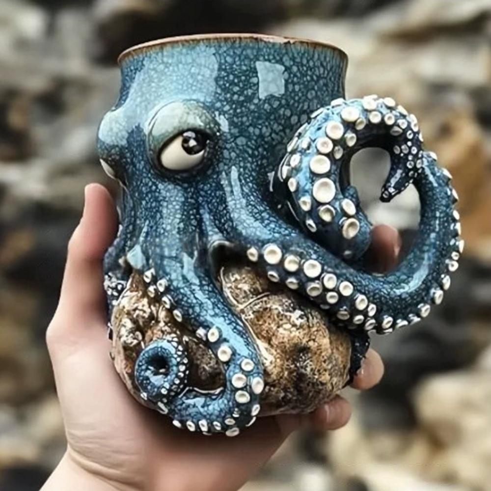 Морские существа Кружка-украшение Осьминог 3D Осьминог Веселая керамическая кофейная чашка Ручной работы Чашка-статуэтка в форме осьминога Подарок для любителя океана