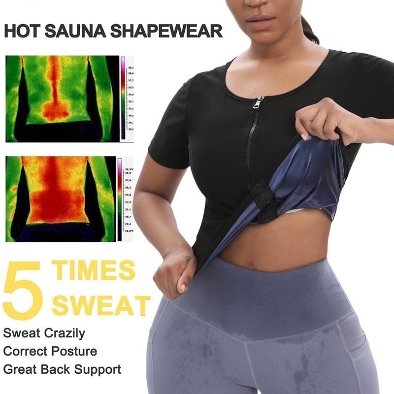 Женский костюм для сауны, толстовка с короткими рукавами, тренировочная куртка на молнии, талия, формирователь тела, сжигание жира, корректирующее белье для бега, спортивные топы