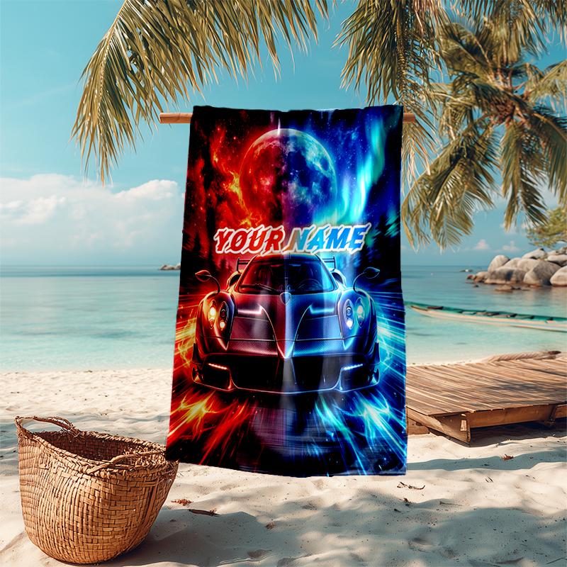 1PC Custom Name "Galactic Racer" Beach Towel Highly Absorbent And Sand-Resistant Towel for Swimming, Pool, Yoga, And Travel Lightweight